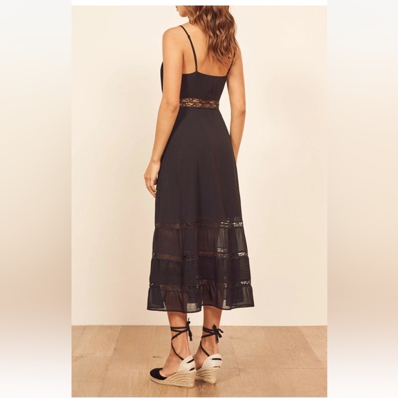 REFORMATION Black Lace Stripe Keyhole SHELLEY Sleeveless Crepe
Midi Dress Size 6 - Picture 2 of 16